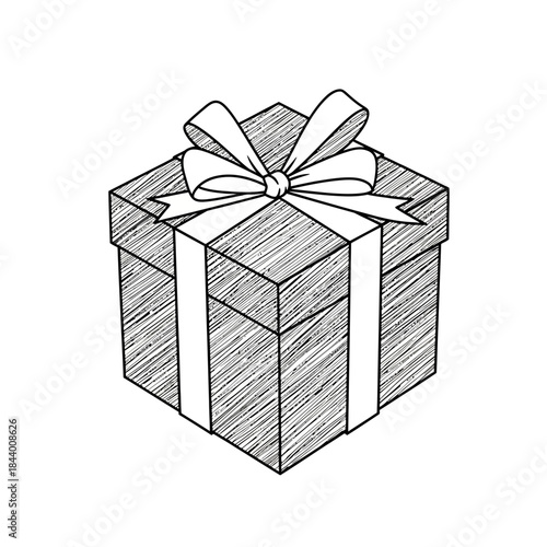 sketched illustration of a gift box with a ribbon and bow detailed line art