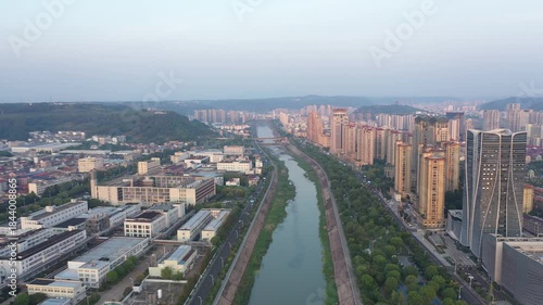 aerial view of xinchang county in the city, shaoxing, zhejiang province. High quality 4k footage