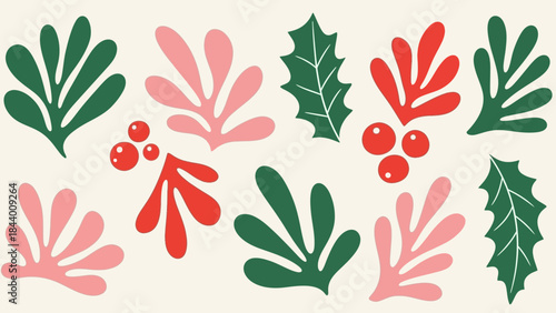 Contemporary Festive Foliage and Berries Graphic Design Set