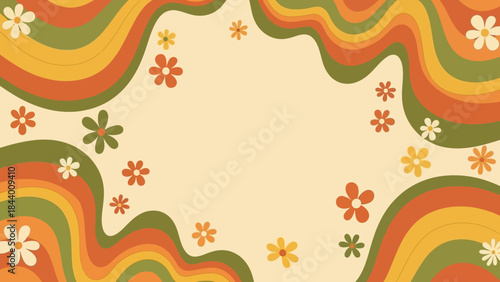Retro groovy floral background in 70s style