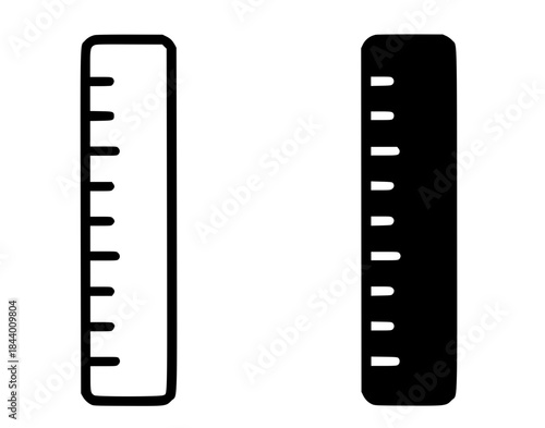 Icon for education, ruler illustration, black and white, outline and silhouette versions