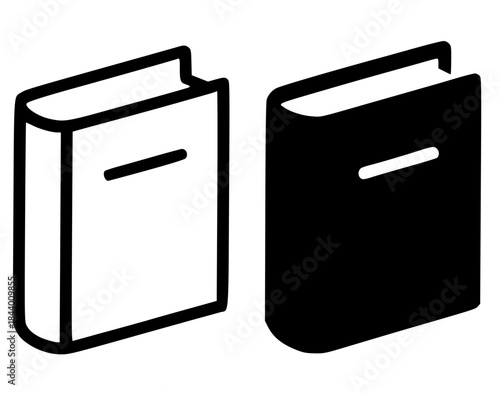 Icons for education, book illustrations, black and white, outline and silhouette versions