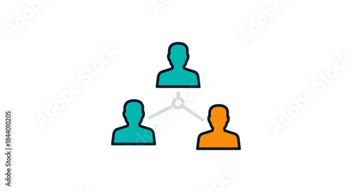 stylized connected people icons forming a network representing teamwork collaboration and communication in business social and community contexts.