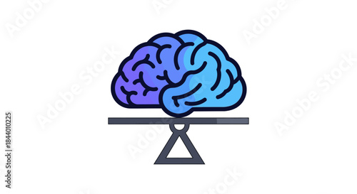 stylized human brain on a seesaw symbolizing mental equilibrium cognitive balance and psychological well-being for health education.