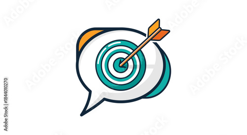 target audience communication icon with bullseye and arrow inside speech bubble illustrating marketing message focus and brand strategy