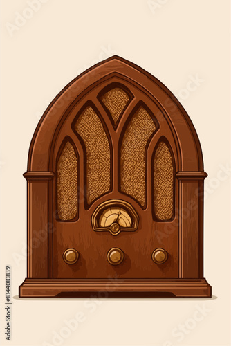 Antique Wooden Radio 1920s Flat Illustration

