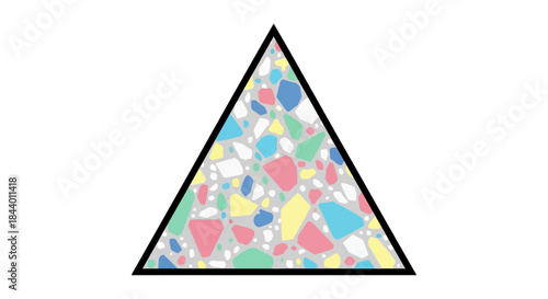 terrazzo triangle pattern with colorful geometric fragments on light gray background modern abstract minimalist shape for trendy design