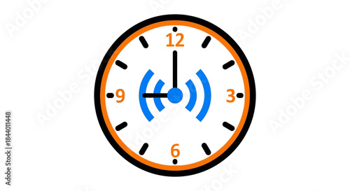 time management icon a clock face showing 9 oclock with a central wireless signal symbolizing digital timing communication and scheduling.