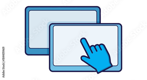 touchscreen hand cursor clicking on overlapping computer windows icon flat user interface illustration for app navigation and ui ux design