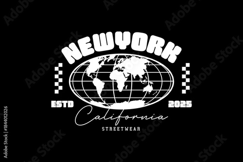 New York California Streetwear World Map Emblem