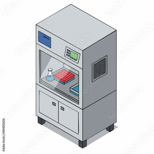 Isometric Detailed Laboratory Biosafety Cabinet Equipment Illustration for Science Research
