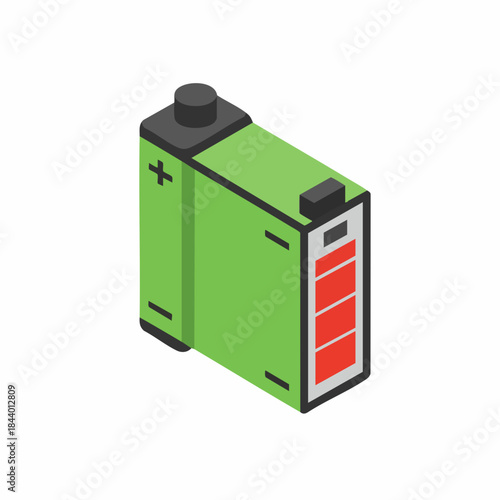 Isometric Green Battery Power Cell Energy Source Equipment Illustration