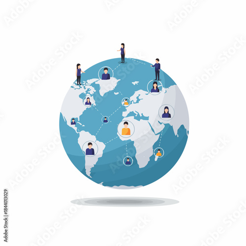 Flat Isometric Global Network People Connection Communication World Illustration