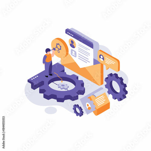 Isometric Detailed Job Search and Recruitment Process Illustration Concept Design