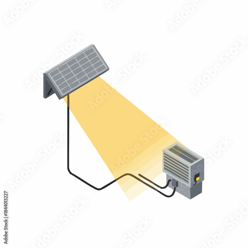 Isometric Flat Illustration Solar Panel Air Conditioning System Energy Saving