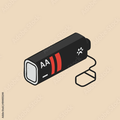 Isometric Style Compact AA Battery Cartoon Illustration on Beige Background