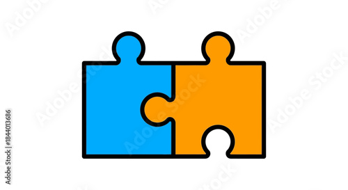 two colorful jigsaw puzzle pieces connecting together on white background symbolizing partnership teamwork and collaboration concept