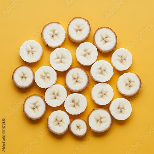 Vibrant Banana Slices Arranged Circularly Against Sunny Backdrop, Overhead View
