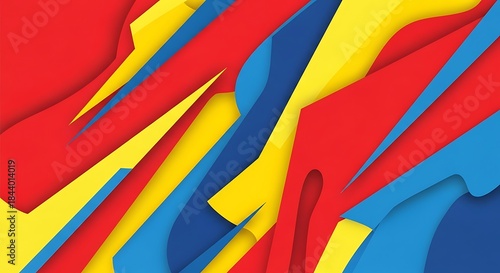 Vibrant layered paper artwork with a modern and dynamic aesthetic style