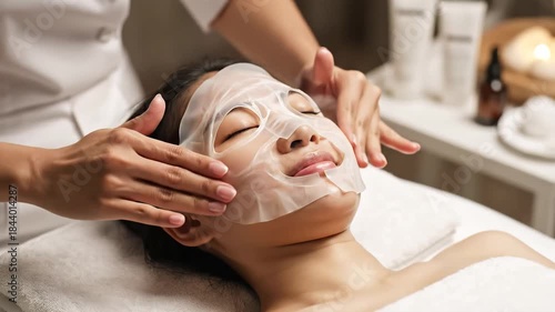 Woman receiving a relaxing facial mask treatment at a spa.