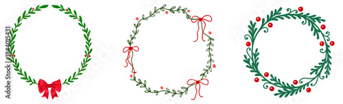 Christmas Wreath Frames Bundle — Round Holiday Borders with Evergreen Branches, Red Bows and Holly Berries