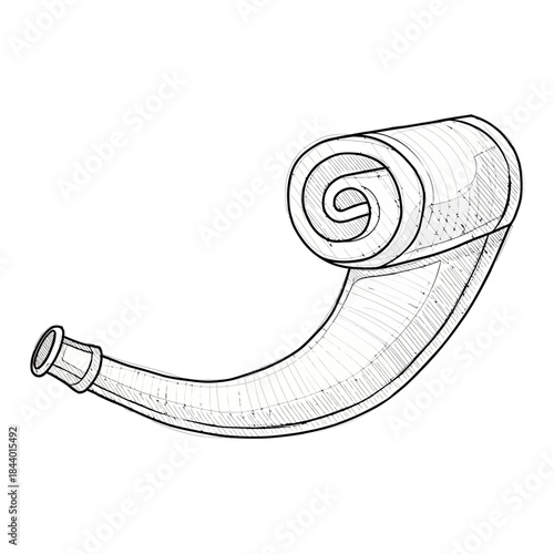 Simplified line drawing of a rolled-up yoga mat or exercise mat with a tubular design and spiral