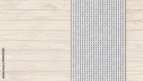 White knitted fabric striped on cut timber whitewashed texture background