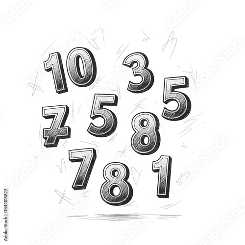 Creative black and white numeric design with overlapping numbers and dynamic style for visual appeal