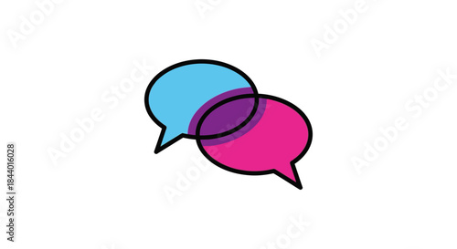 vibrant transparent overlapping speech bubbles blue and pink representing digital communication online chat and social media interaction.
