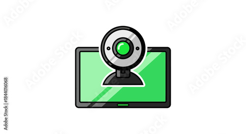 webcam icon on computer monitor screen flat vector illustration of online video call and streaming symbol for web conferencing apps