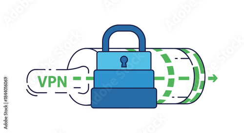 vpn secure connection concept with padlock protecting encrypted data tunnel illustrating online privacy cyber security and internet safety