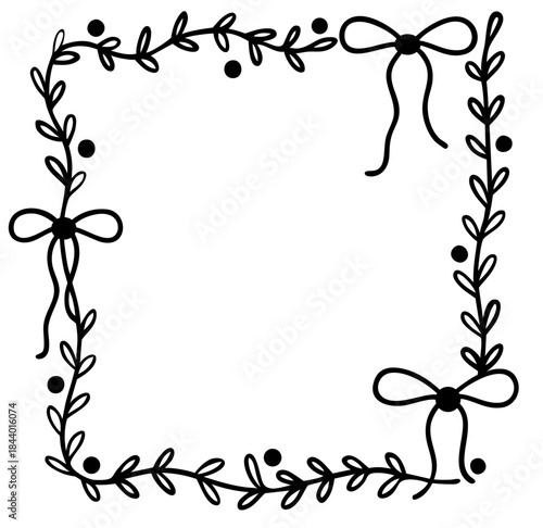 Square Garland Frame with Bows – Decorative Holiday Border