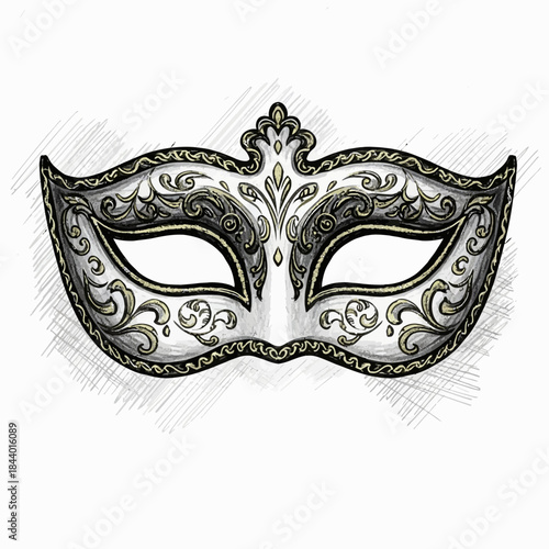 Intricate Venetian-style mask with ornate black and silver details for masquerade events