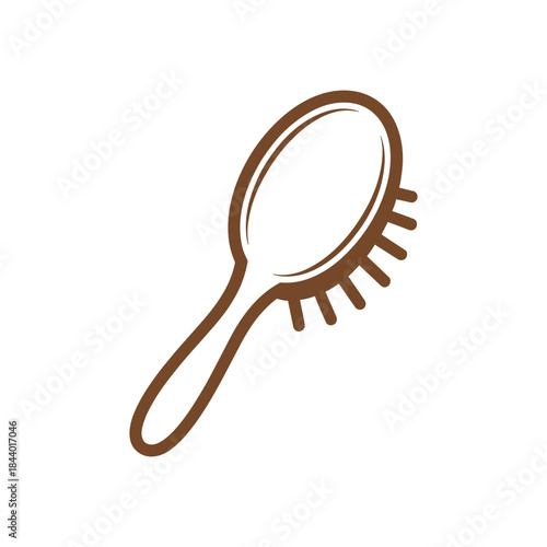 A simple brown outline of a hairbrush with an oval head and a long handle.