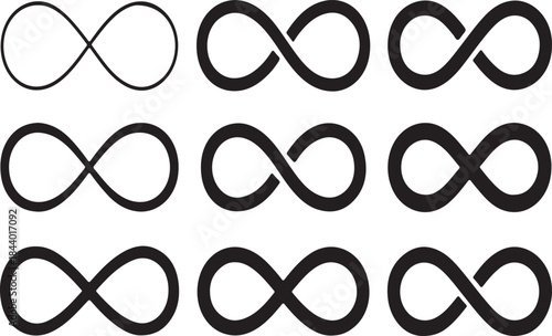 Nine Black Infinity Symbol Icon Variations