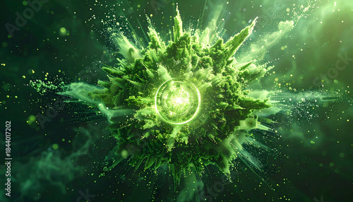 Green Energy Splash Abstract Circular Liquid Explosion.