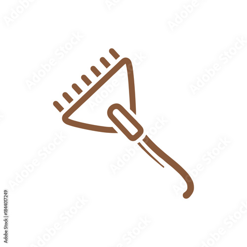 A simple line drawing of a garden rake tool.