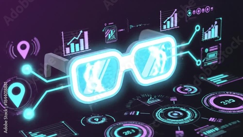 Futuristic Augmented Reality Glasses Displaying Digital Data and Analytics.
