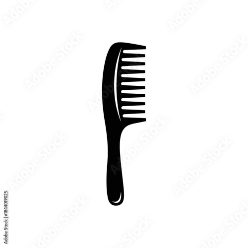 Black comb with handle for hair grooming and styling.