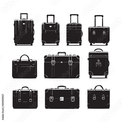 Travel Luggage and Suitcase Icon Set – Black Vector Collection