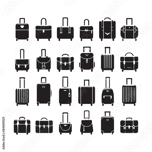 Travel Luggage and Suitcase Icon Set – Black Vector Collection