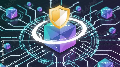 Abstract Digital Network Security and Blockchain Technology Concept.