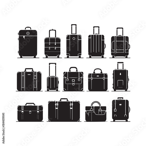 Travel Luggage and Suitcase Icon Set – Black Vector Collection