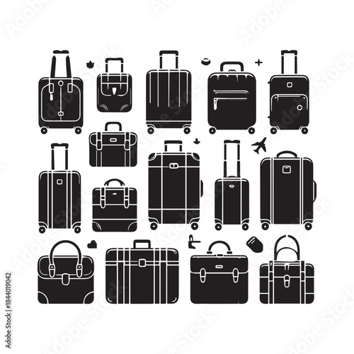 Black Suitcase Icons Pack – Travel Bag Vector Illustration