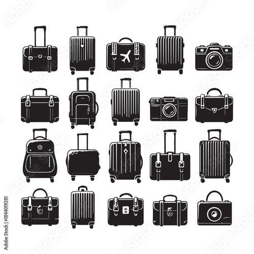 Black Suitcase Icons Pack – Travel Bag Vector Illustration