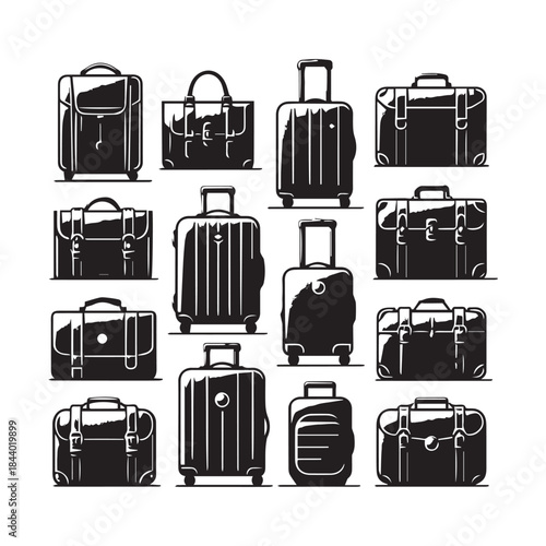 Black Suitcase Icons Pack – Travel Bag Vector Illustration