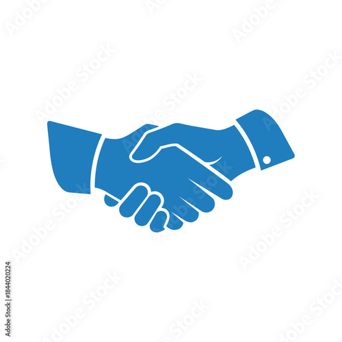 Blue handshake icon representing agreement and cooperation in business.