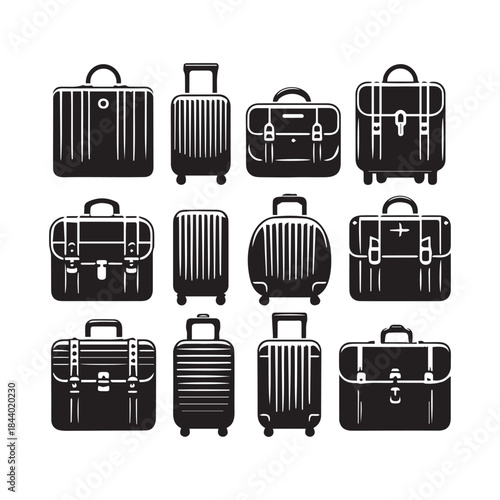 Travel Luggage Icon Set – Suitcase and Bag Vector Collection