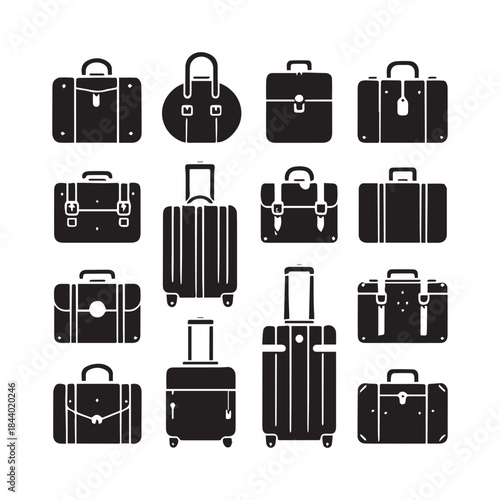 Travel Luggage Icon Set – Suitcase and Bag Vector Collection