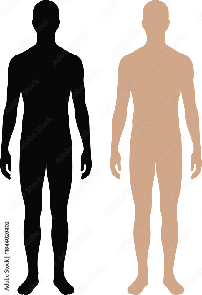 Fototapeta premium Human Silhouette Comparison – Black and Skin Tone Figures